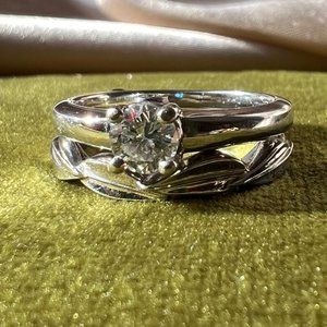 Custom, Bohemian Modern Christian Caine Bridal White Gold Ring Set